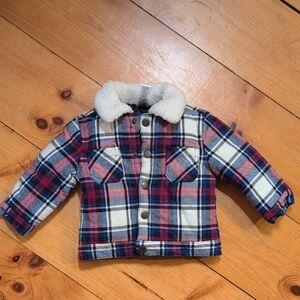 Little Me Red and Blue Plaid Jacket with Sherpa Collar - Kids Size 12M